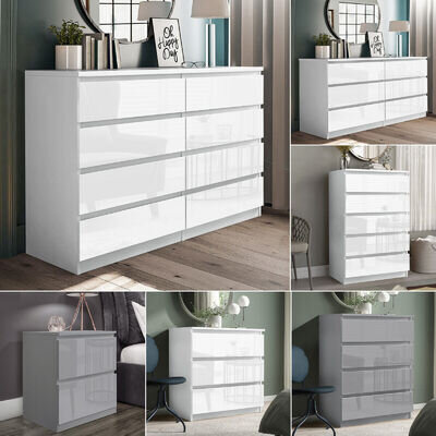 High Gloss Chest of Drawers Tall Wide Bedside Table Cabinet Bedroom Furniture