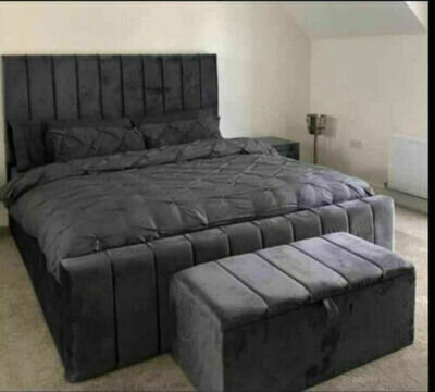 !!!Panel Plush Velvet Upholstered Bed Frame 3ft 4ft6 Double 5ft King Size NEW