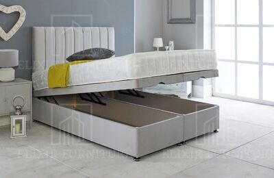 Ottoman Bed Divan Storage Plush Velvet + Panel Bed Head - Foot Lift Gas Lift