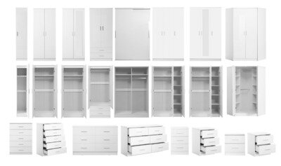 REFLECT High Gloss White & Matt White - Bedroom Furniture Wardrobe Chest Bedside