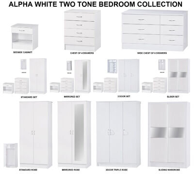 White Gloss 3 Piece Bedroom Furniture | Units & Set | Wardrobe Chest Bedside