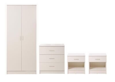 Bedroom Furniture Set 4 Piece Wardrobe Chest Drawers 2 Bedside Table White