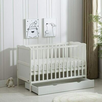 Wooden Baby Cot Bed & Drawer & Aloe Vera Mattress (Orlando with Drawer)
