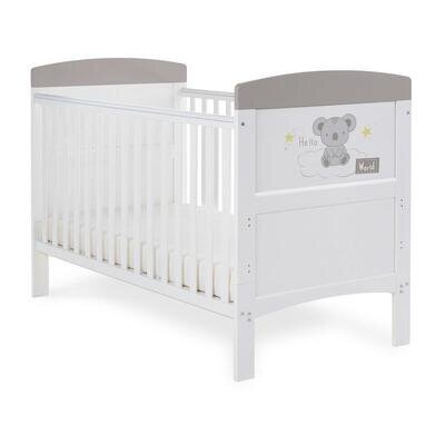 Obaby Grace Inspire Cot Bed (Hello World Koala - Grey) - Suitable From Birth