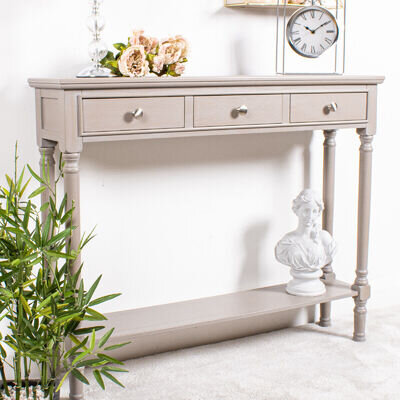 Taupe Console Dressing Table 3 Drawer Wooden Shelf Storage Slim Hallway Chic