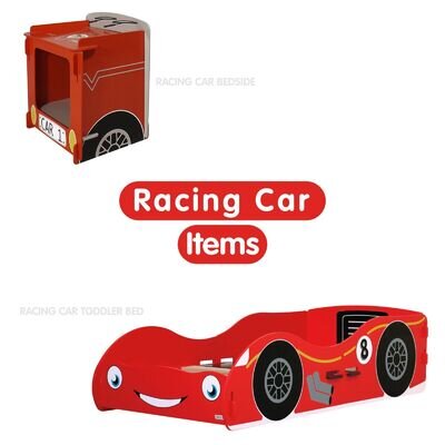 Racing Car Themed Toddler Bed Frame Bedside Unit Storage Red F1 Cot Size 70 140