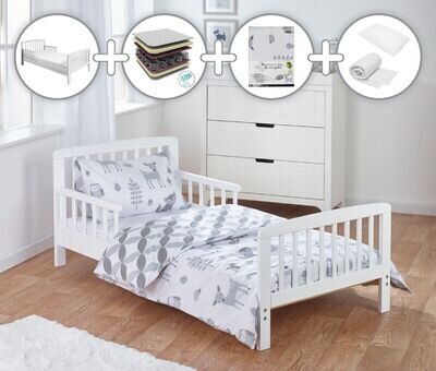Complete Toddler Bed Bundle with Mattress and Bedding Woodland Animals Theme