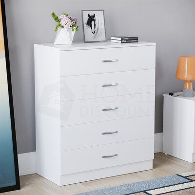 Riano Chest Of Drawers White 5 Drawer Metal Handles Runners Bedroom Furniture