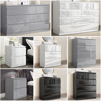 High Gloss Chest Of Drawers Tall Wide Storage Bedside Cabinet Bedroom Furniture