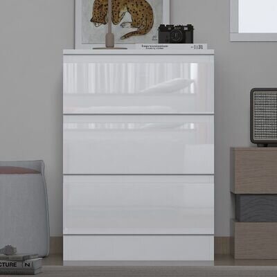 High Gloss White Modern Chest of Drawer Storage Furniture 3 Drawers Cabinet