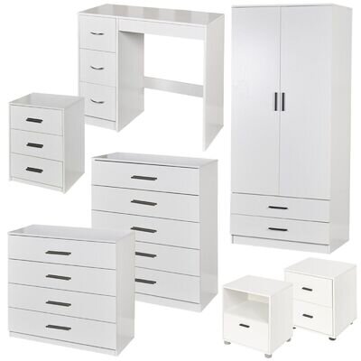 White Wooden Bedroom Furniture Cabinet Chest of Drawers Dressing Table Wardrobe