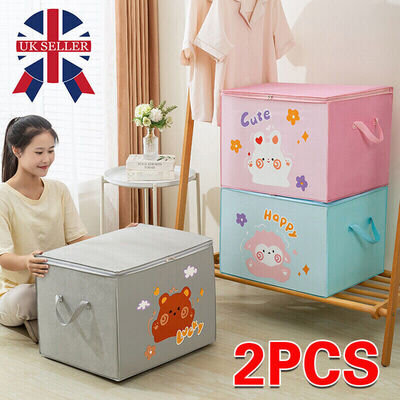 2PC Room Toy Box Foldable Large Box Jumbo Storage Chest Kids Collapsible Storage