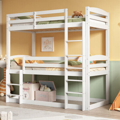 Triple Bunk Beds Kids Children High Sleeper Pine 3FT Single Wooden Bed Frame