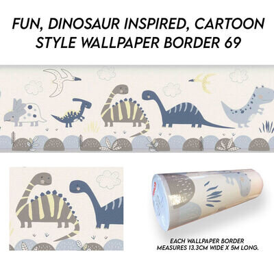 Fun, Dinosaur Inspired, Cartoon Style Wallpaper Border 69