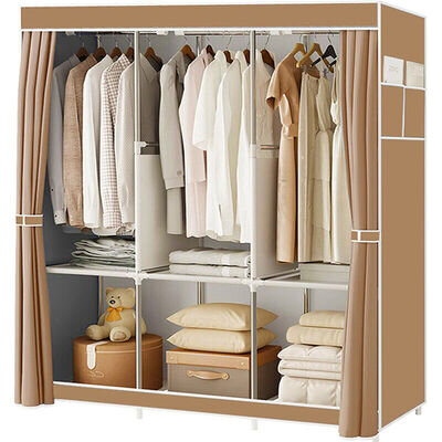 Large Canvas Wardrobe With Hanging Rail Shelving Fabric Clothes Storage Cupboard