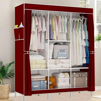 Large Fabric Canvas Wardrobe with Hanging Rail Shelving Clothes Storage Cupboard
